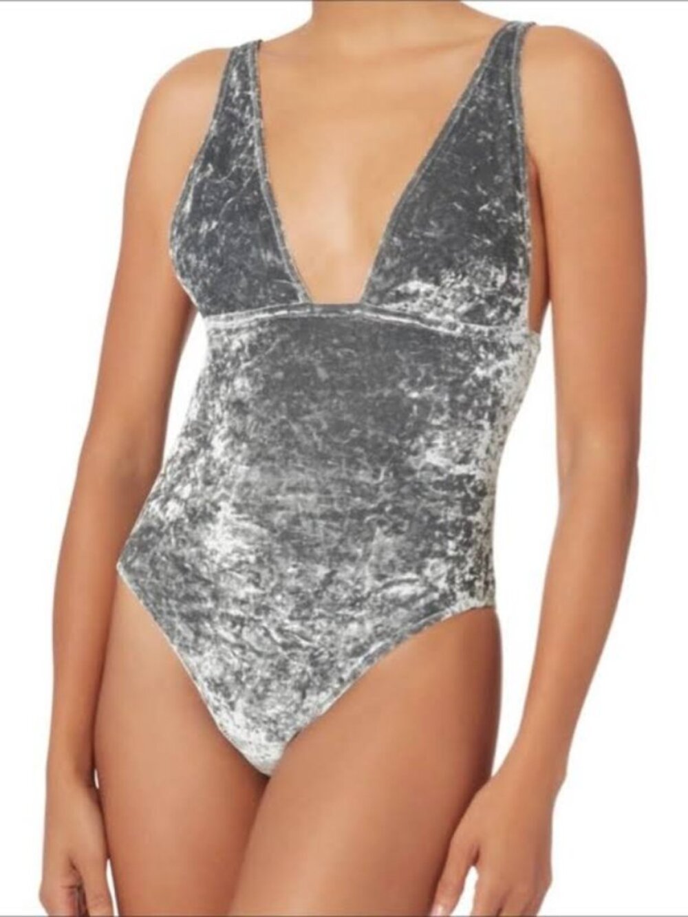 Fleur du Mal Silver Silk Velvet Sleeveless Bodysuit : Small